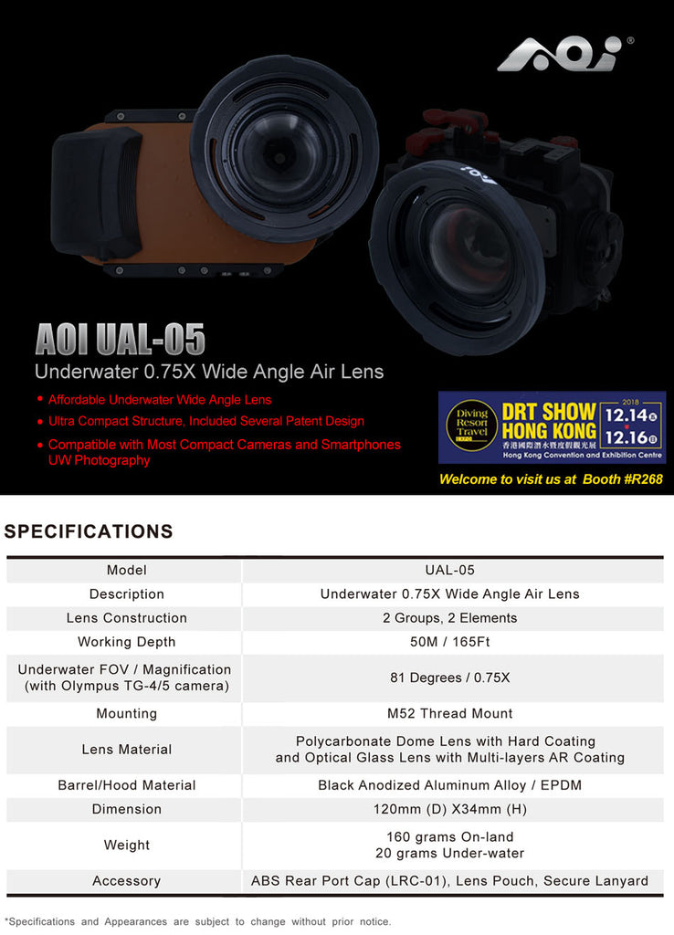 AOI UAL-05 Underwater 0.75 Wide-angle Air Lens