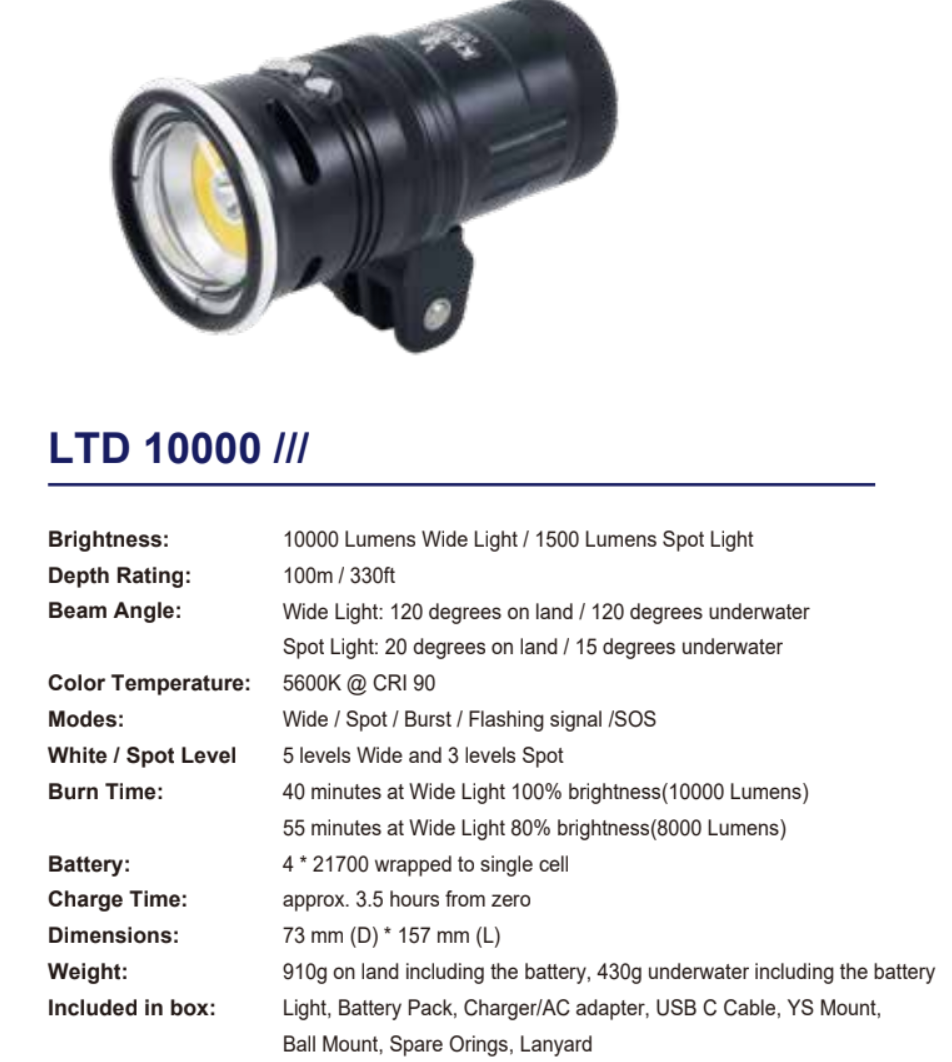 Kraken Dive Lights LTD 10000 for Photo & Video