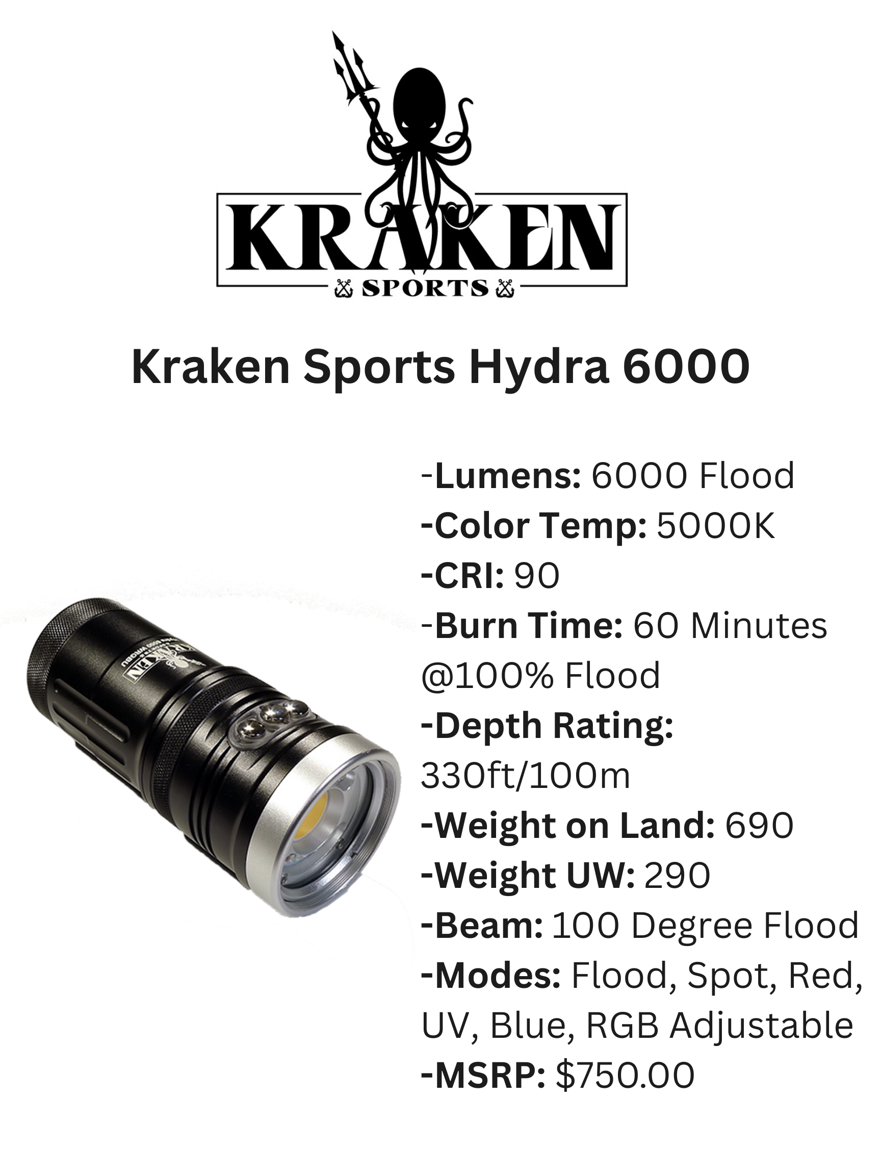 Kraken Dive Lights Hydra 6000 WRGBU Divesea Indonesia