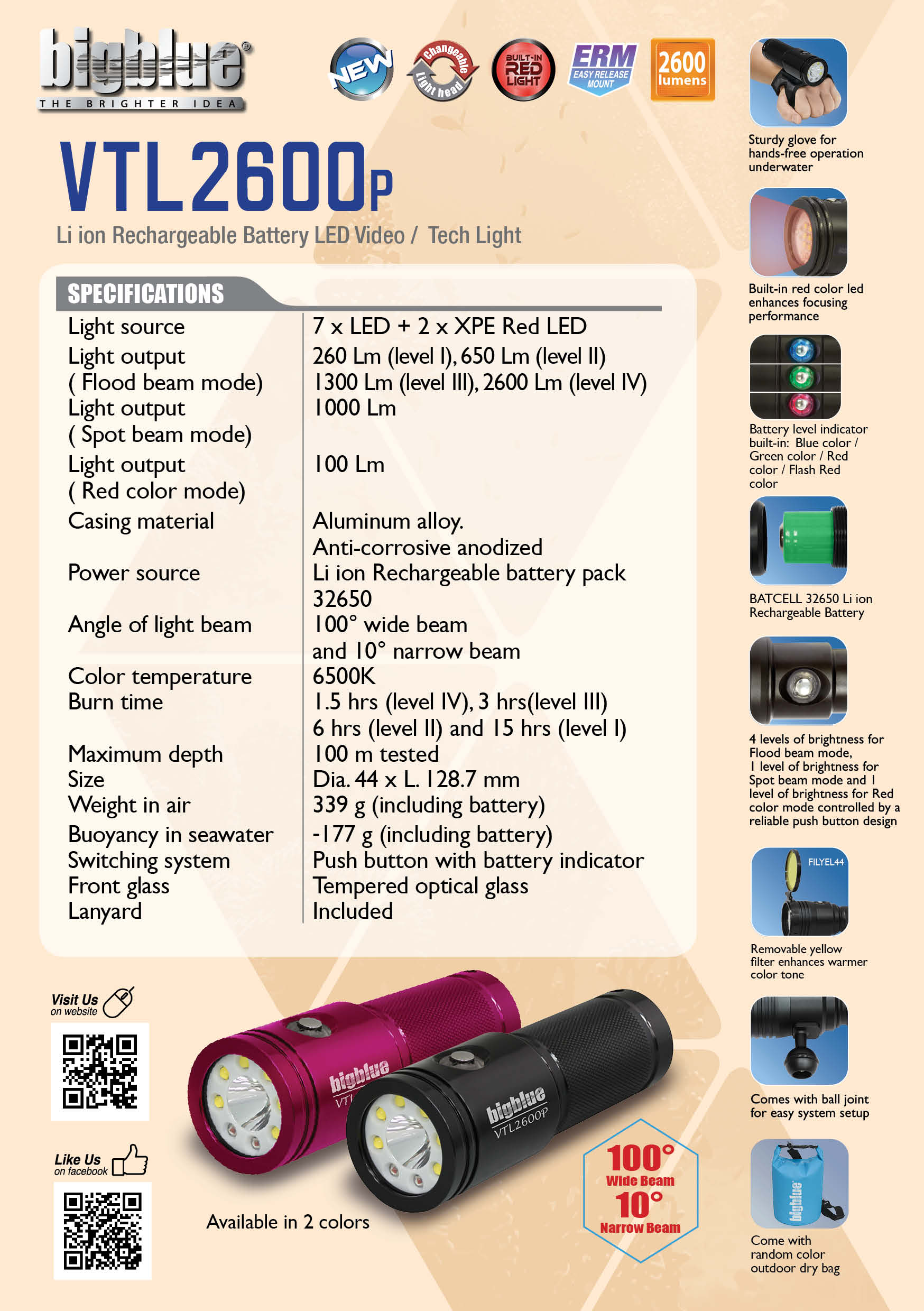 Bigblue VTL2900PB 2900-Lumen Dual-Beam Light – Wide/Narrow